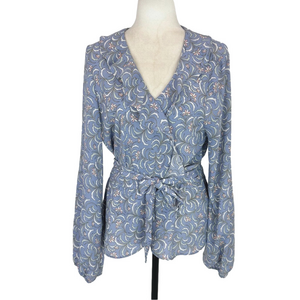 Max Studio blue floral belted blouse